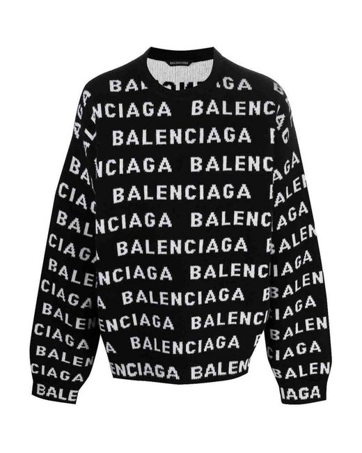 Balenciaga Black Allover Logo Crewneck Sweater for men