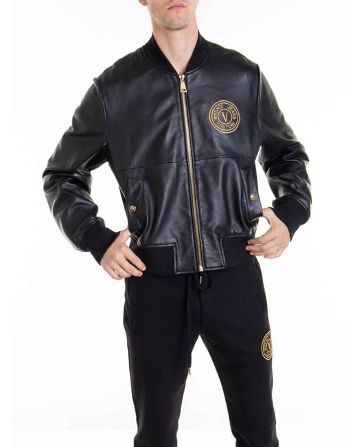 Versace Black Ribbed Embroidered Logo Jacket for men