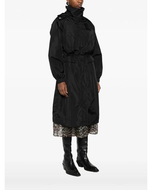Ganni Black Flyweight Nylon Long Parka Print