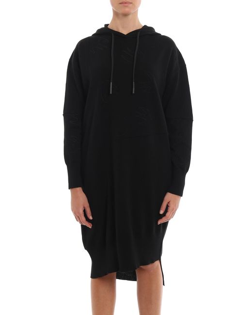 McQ Alexander McQueen Black Swallow Embroidery Knitted Dress