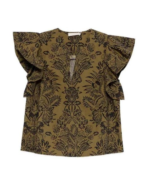 Ulla Johnson Green Severine Flutter Sleeve Top