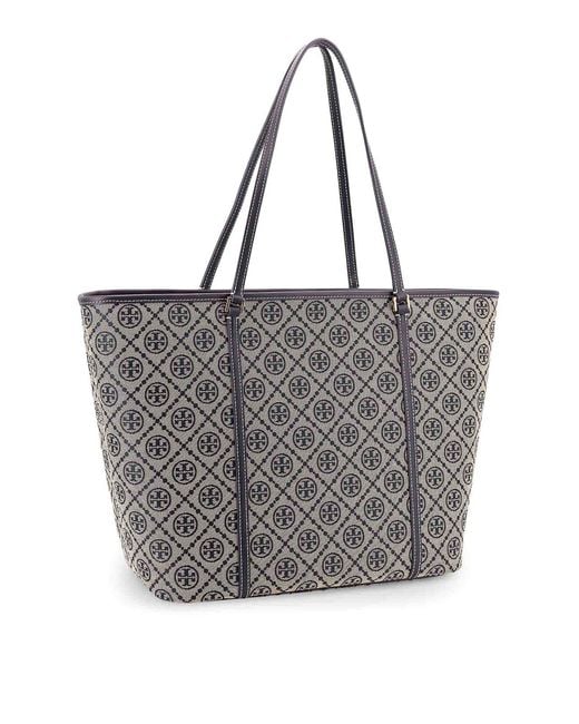 Tory Burch Gray T Monogram Zippered Shopping Bag