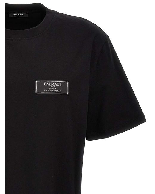 Balmain Black Logo Patch Cotton Crewneck for men