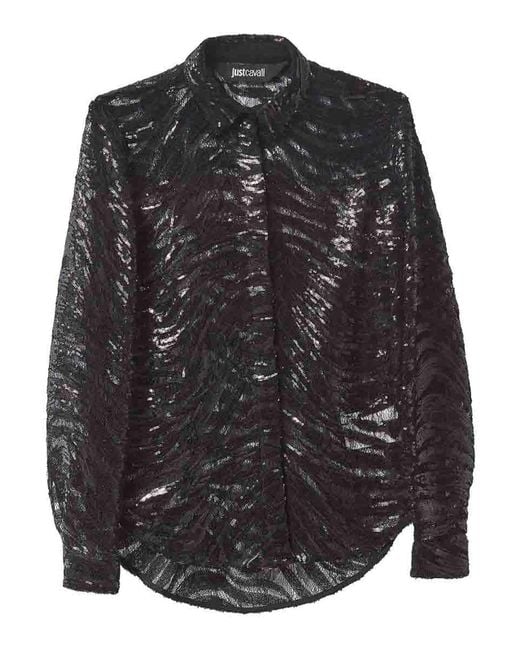 Just Cavalli Black Lace Tiger Shirt