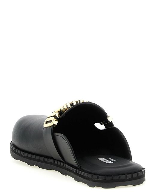 Moschino Black Leather Sabots