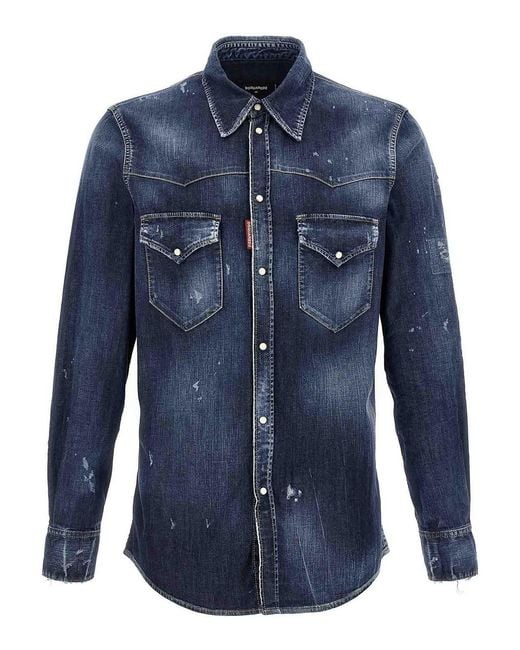 DSquared² Blue Fashion Western' Shirt for men