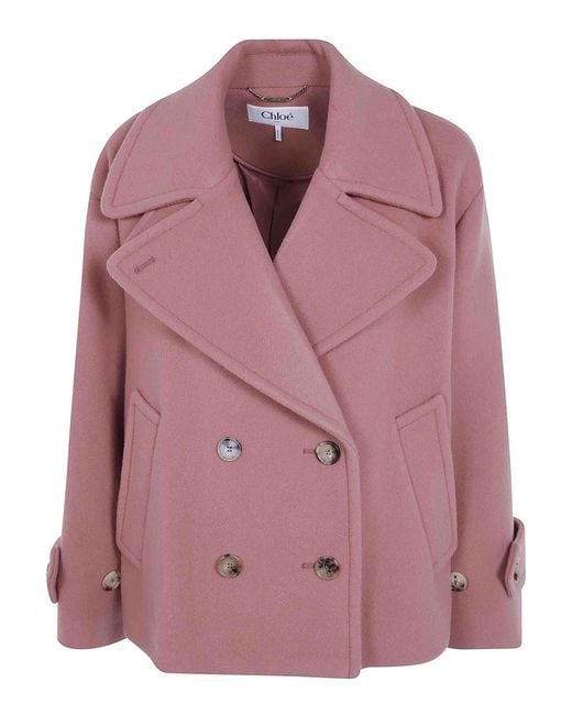 Chloé Pink Turtle Neck Military Split Coat