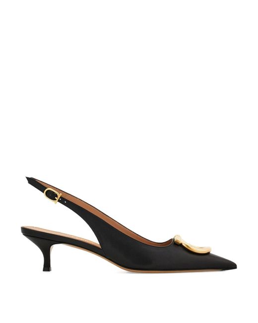 Ferragamo Black Leather Slingback Pumps