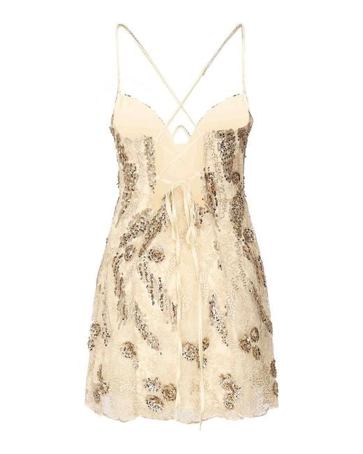 For Love & Lemons Opal Sequinned Mini Dress in Natural | Lyst
