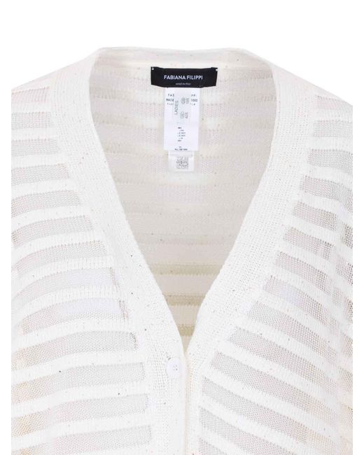 Fabiana Filippi White Cardigan With Frontal Buttons Closure