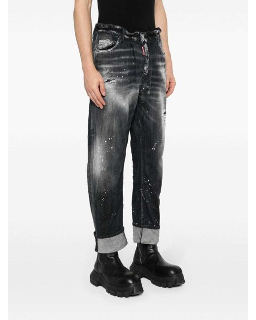 DSquared² Gray Big Brother Distressed-finish Jeans for men