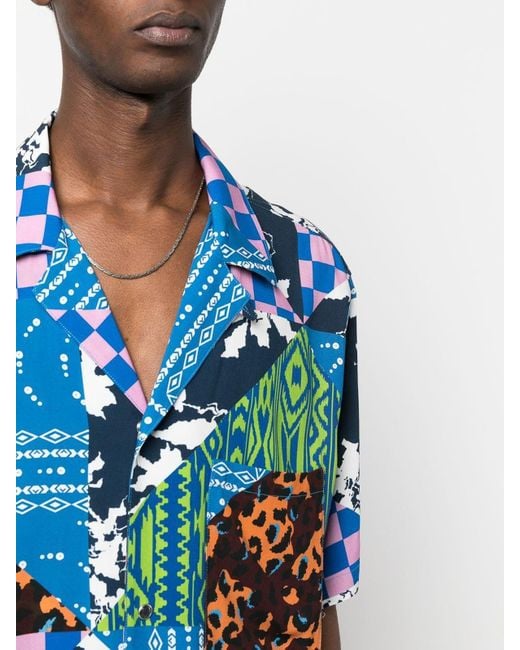 Marcelo Burlon Blue Mix Print Shirt for men