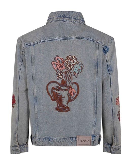 Drole de Monsieur Blue Brode Fleurs Dusty Denim Jacket for men