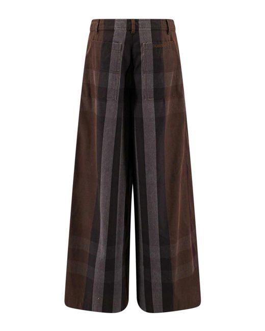 Burberry Brown Wide Leg Trouser With Check Print