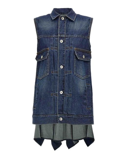 【関税込み】sacai RUFFLED DENIM DRESS Sacai Ruffled Denim Dress in Blue | Lyst