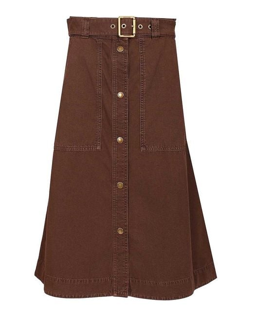 Moncler Brown Cotton Midi Skirt With Belt