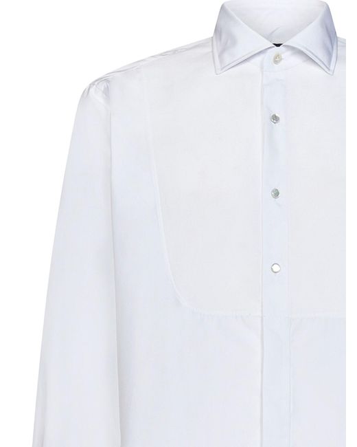 Lardini White Cotton Shirt With Partial Visible Buttoning for men