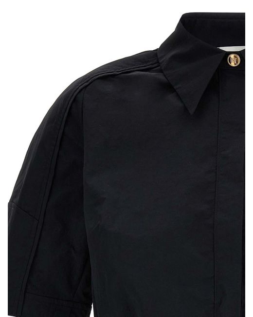 Elisabetta Franchi Blue Structured-Collared Cropped Shirt With Gathered Hem