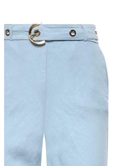 Pinko Blue Linen Blend Trousers With Belt