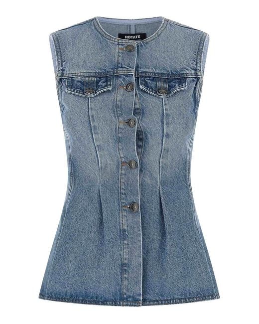 ROTATE BIRGER CHRISTENSEN Blue Flared Denim Top