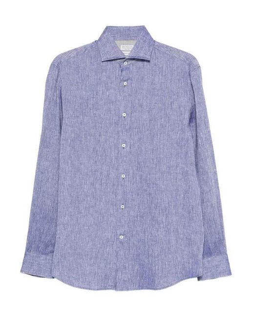 Brunello Cucinelli Purple Linen Shirt for men