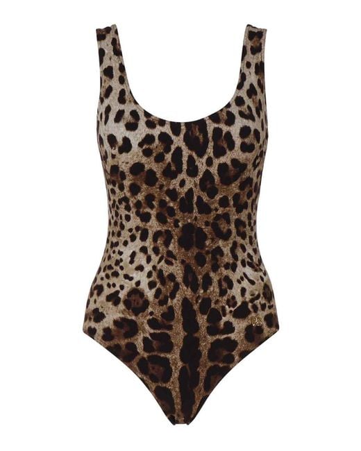 Dolce & Gabbana Brown Leopard Print One Piece Swimsuit
