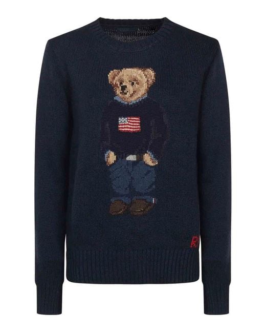 Polo Ralph Lauren Blue Polo Bear Cotton And Linen Sweater