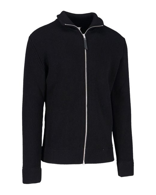 Maison Margiela Black Ribbed Front Zip Cardigan for men