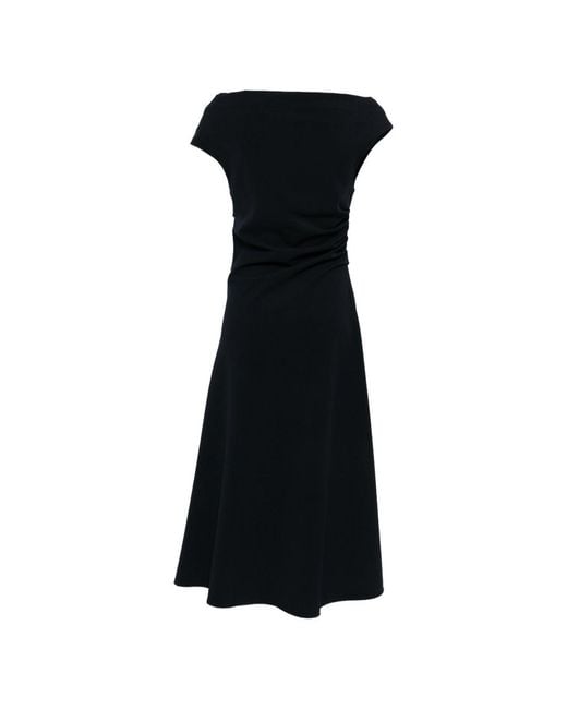 P.A.R.O.S.H. Black Draped-Effect Midi Dress