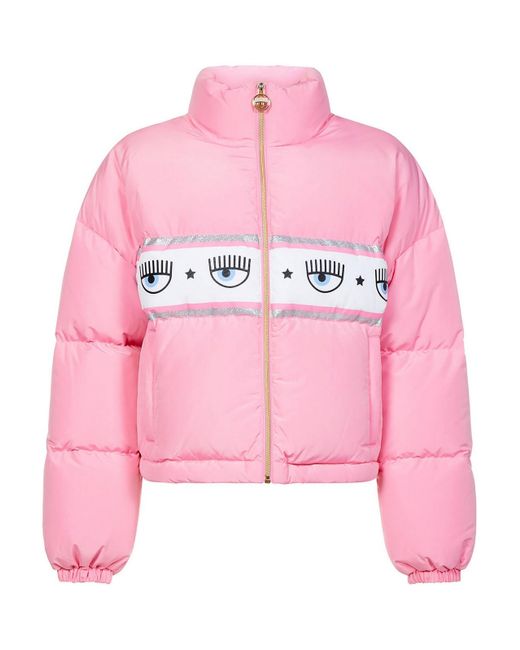 Chiara Ferragni Pink Puffer Jacket With Logo Band