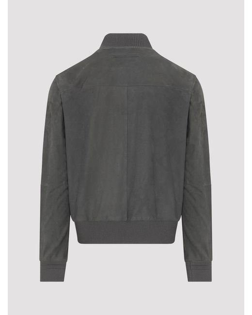 Zegna Gray Buttoned Leather Jacket for men