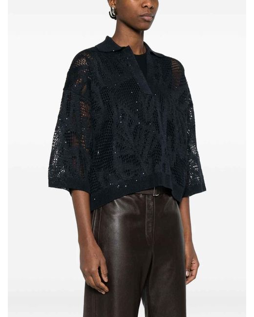 Brunello Cucinelli Black V-Neck Sweater