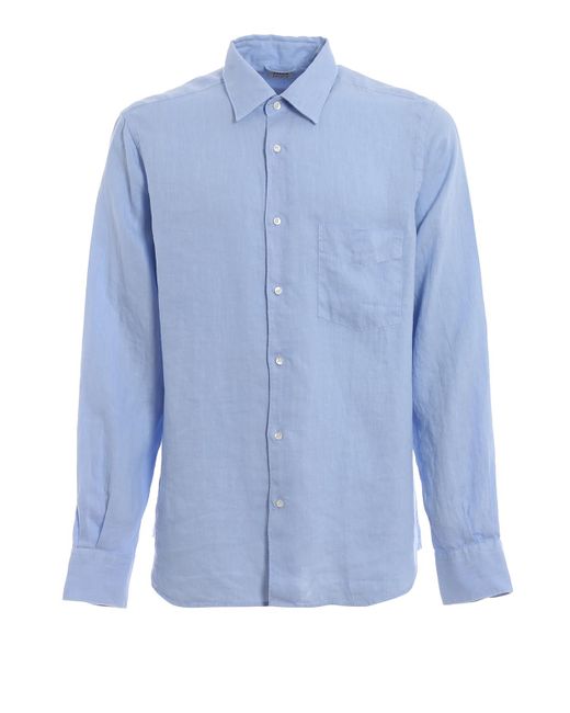 Aspesi Blue Linen Shirt With Patch Pocket for men