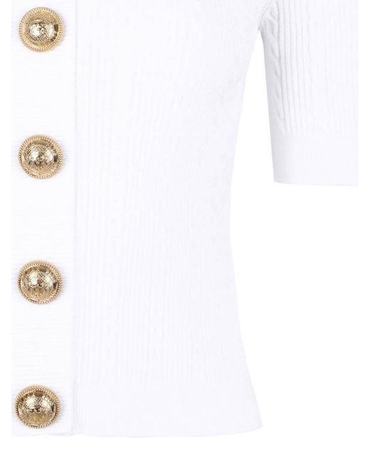 Balmain White Crewneck Cardigan