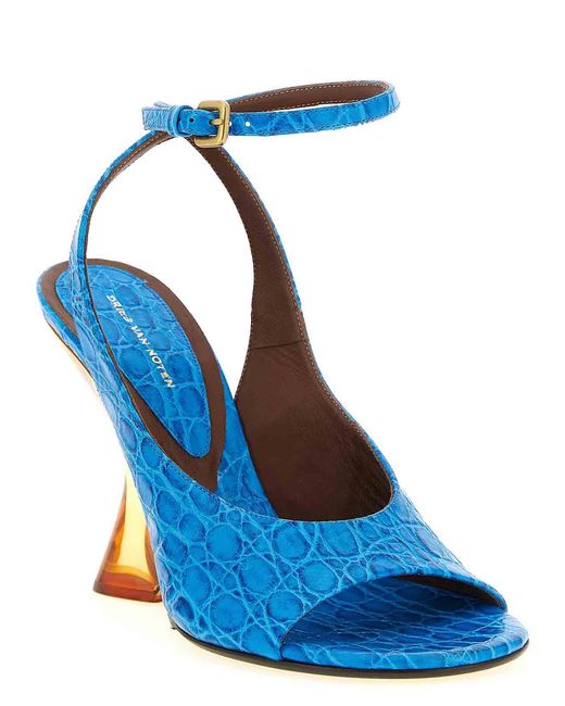 Dries Van Noten Blue Embossed Leather Sandals
