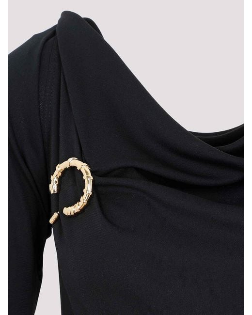 Lanvin Black Long-Sleeved Drape Midi Dress