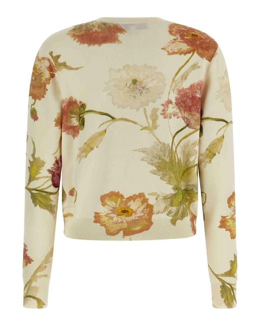Carolina Herrera White Floral Print Cardigan