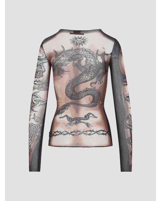 Jean Paul Gaultier Gray Safe Sex Tattoo Top
