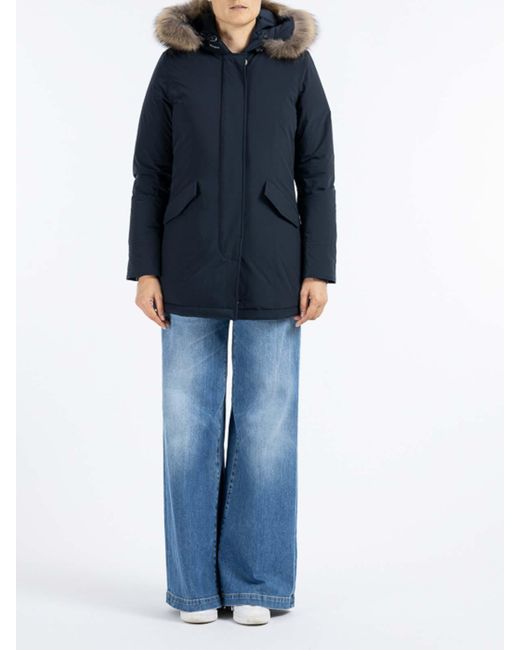 Woolrich Blue Short Coat With Hoodie