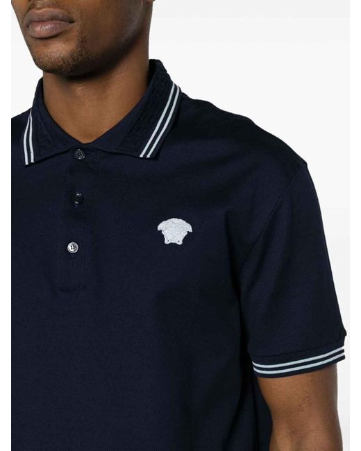 Versace Blue Polo Shirt With Logo for men