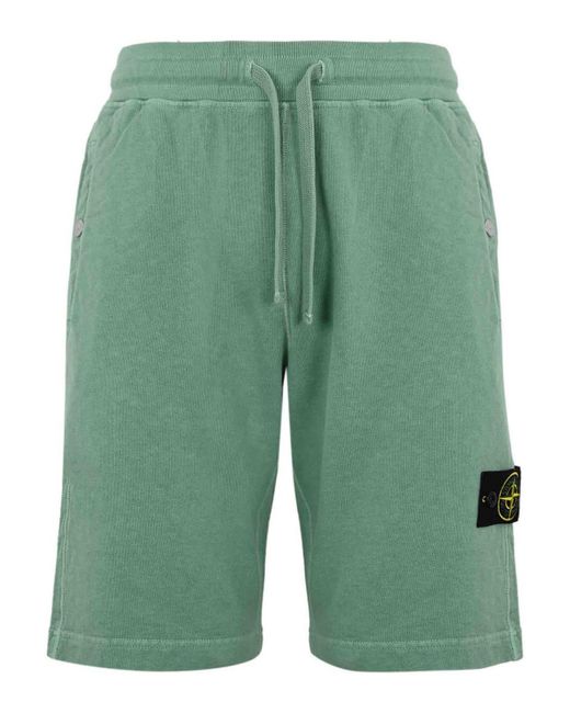 Stone Island Green Bermuda Shorts For In Malfile Fleece for men