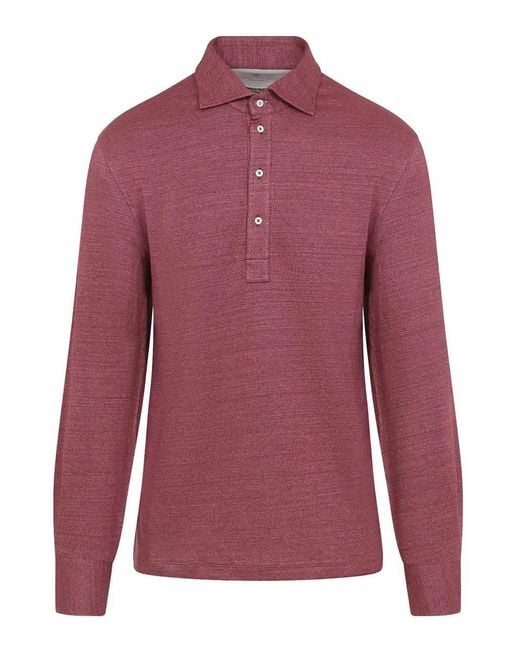 Brunello Cucinelli Red Long Sleeves Polo for men