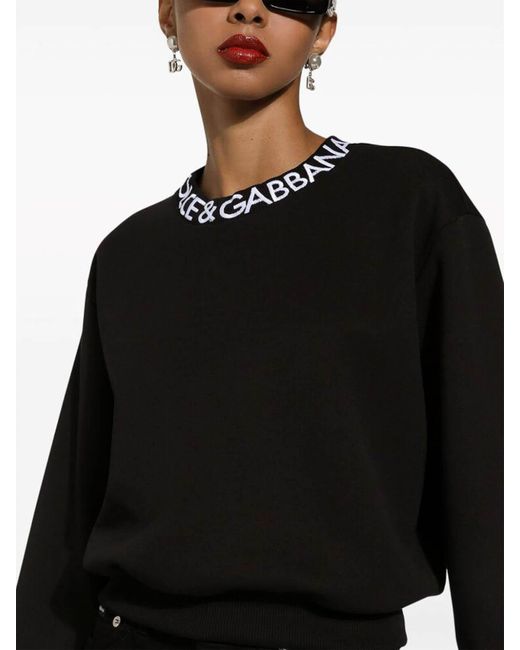 Dolce & Gabbana Black Logo Print Crew Neck Crop T-shirt