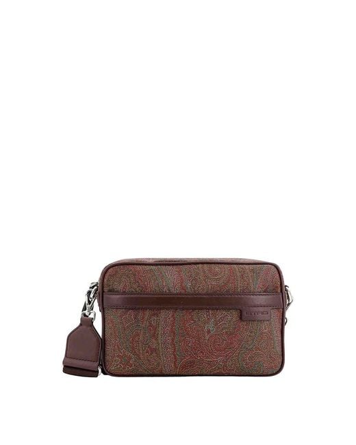 Etro Brown Coated Canvas Leather Bag Paisley Motif for men