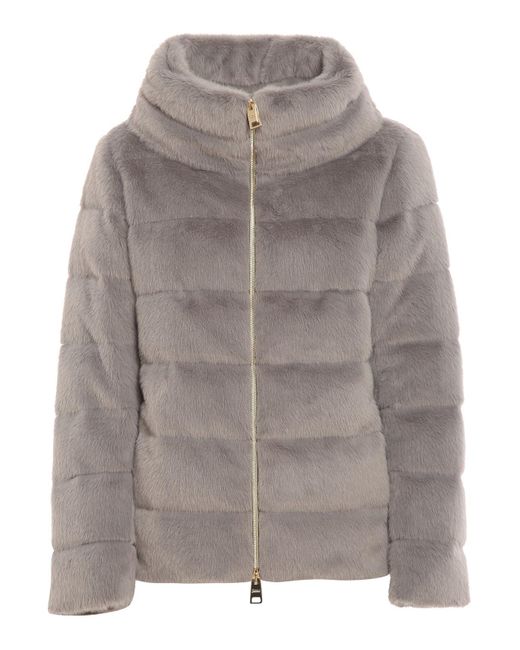 Herno Gray Faux Fur Padded Jacket