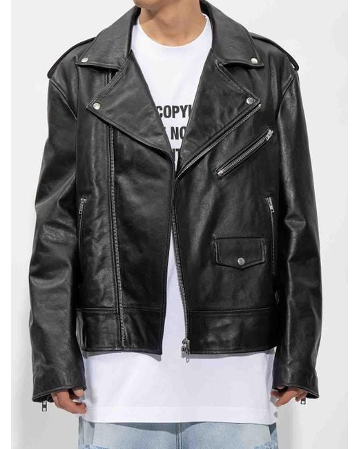 Vetements Black Zip-Fastening Leather Jacket for men