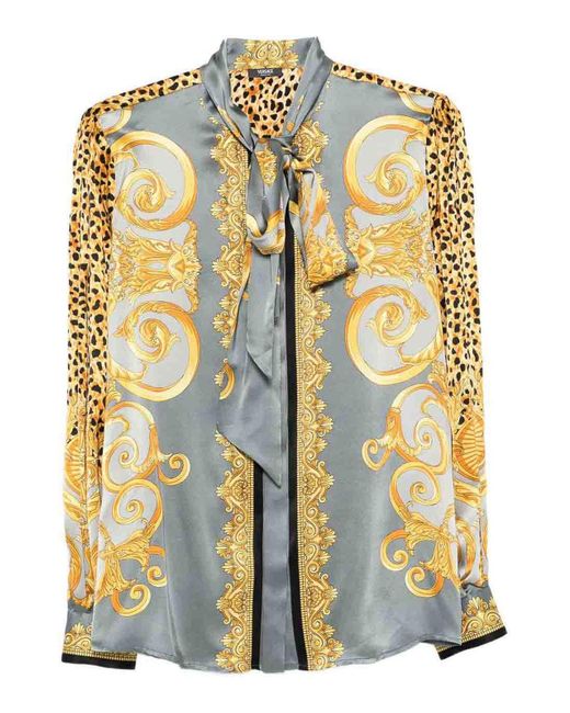 Versace Multicolor Silk Shirt With Decorative Tie