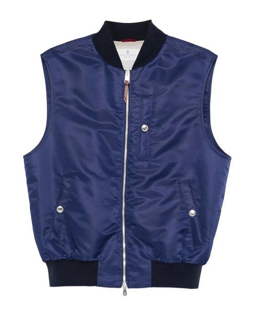 Brunello Cucinelli Blue Bomber Jacket for men