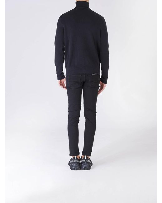 Versace Jeans Couture Blue V Emblem High Neck Sweater for men