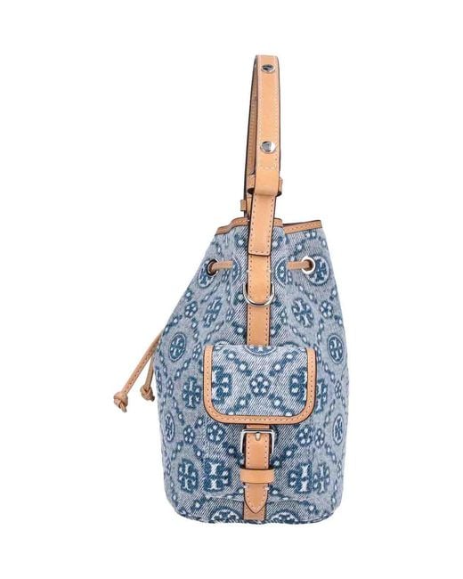 Tory Burch Blue T Monogram Bucket Bag